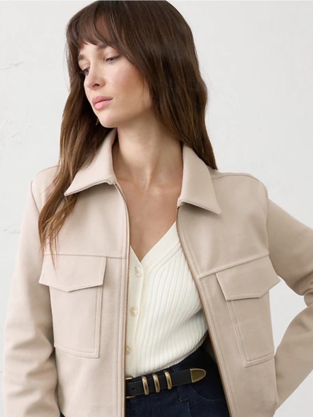 Banana Republic Women's Cream Zip-Front Wool-Blend Pea Coat